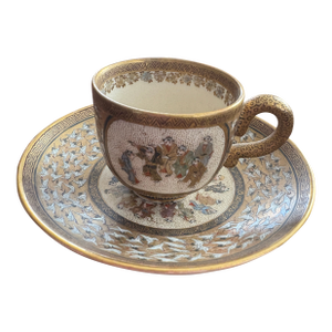 Meiji Period (1868-1912) Satsuma Demitasse Teacup and Saucer