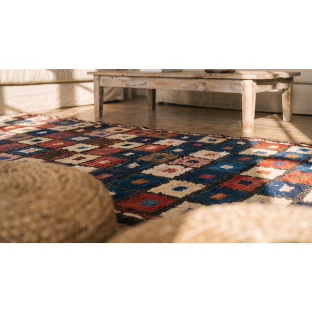 Textile 1920s Multicolor Checks Tribal Antique S. Persian Gabbeh Rug ( 3'9" X 6'1 Handknotted Wool Carpet For Sale - Image 7 of 9