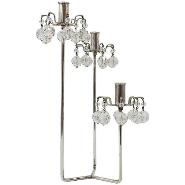 Silver Plated Candlestick with Faceted Crystals from Lobmeyr, Austria, 1950s For Sale - Image 11 of 11