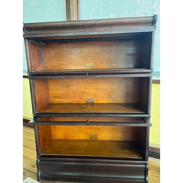 American Matched Pair of Three Unit Globe Wernicke Solid Mahogany Bookcases For Sale - Image 3 of 11