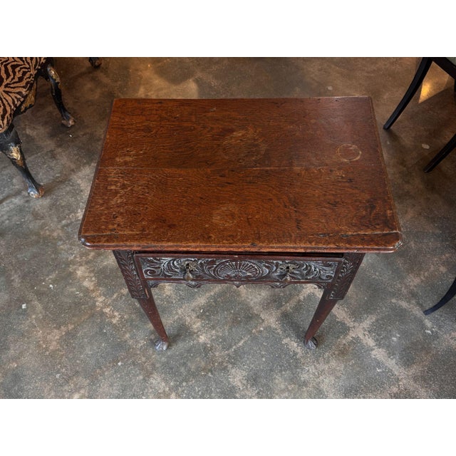 Example: 18th Century Carved English Side Table With Shell and Acanthus Drawer For Sale - Image 6 of 10