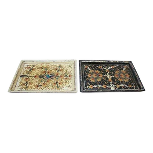 Set of Two Vintage Kashmiri Hand-Painted "Nature-Study" Decorative Trays