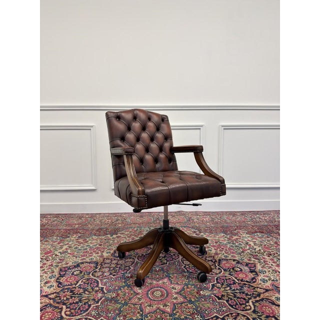Maroon English Oxblood Chesterfield Office Chair For Sale - Image 8 of 8