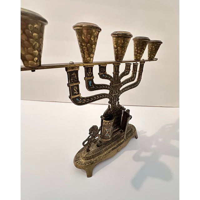 Vintage Brass Menorah With Movable Doors For Sale In Miami - Image 6 of 11