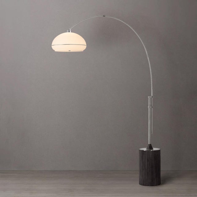 Mid-Century Modern 1980s 92" Nova of California Morelli Tambo Mid Century Floor Lamp, 1980s - Modern Arc Lamp, Dark Oak Base, Satin Nickel, Dimmable For Sale - Image 3 of 6