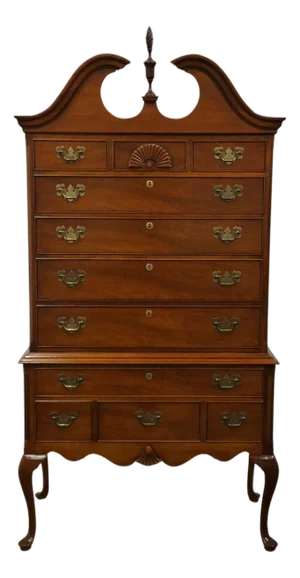 High End Vintage Solid Mahogany Traditional Style 40" Pediment Highboy Chest 210-33