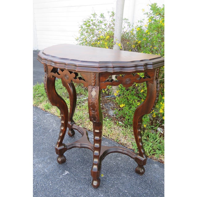 Half Moon Walnut Inlay Carved Console Table Chairish
