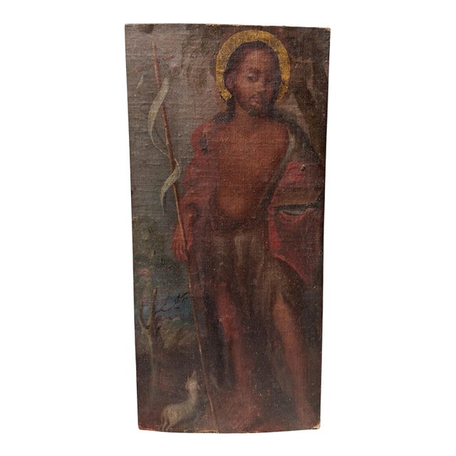 Antique 18th C Religious Oil Painting of Is Saint John the Baptist For Sale