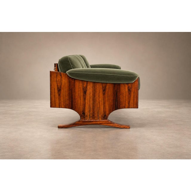 Brazilian Modern Sculpted Sofa in Rosewood & Celadon Mohair by Novo Rumo, Brazil, 1960s — Lot 365 For Sale - Image 15 of 18