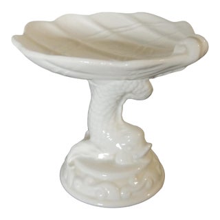 Vintage White Porcelain Asian Dolphin & Shell Soap Dish For Sale