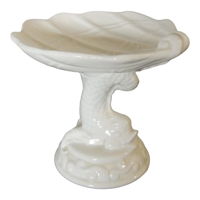 Vintage White Porcelain Asian Dolphin & Shell Soap Dish For Sale