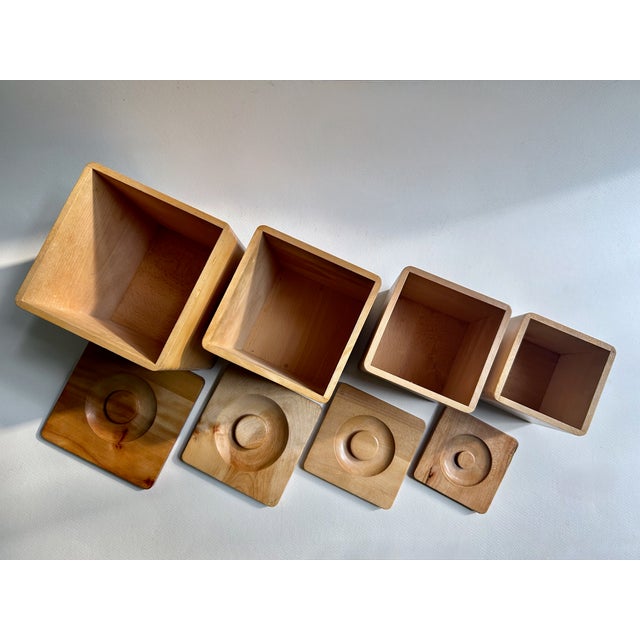 MCM Flour, Sugar, Coffee & Tea Painted "Rooster" Stacking Lidded Birch Containers For Sale - Image 9 of 18