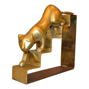 Art Deco Large Bronze Panther Sculpture Walking Down the Stairs