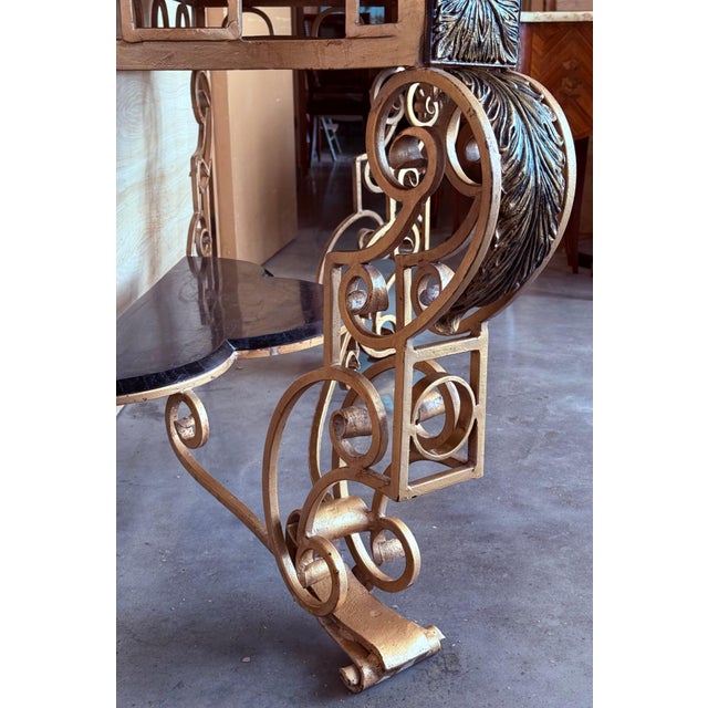 French French 19th Louis XV Wrought Iron Gilded Console with Marble top and Low Shelve For Sale - Image 3 of 18