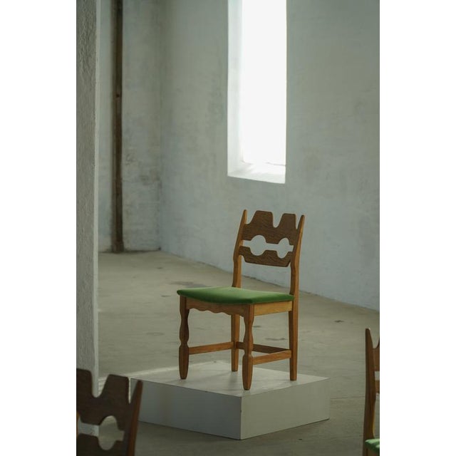 Vintage Razorblade Chairs in Oak and Green Mohair by Henning Kjærnulf, 1960s, Set of 6 For Sale - Image 15 of 18