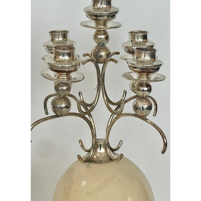 English Silver Ostrich Eggs Candelabras, Attributed to Anthony Redmile For Sale - Image 10 of 12
