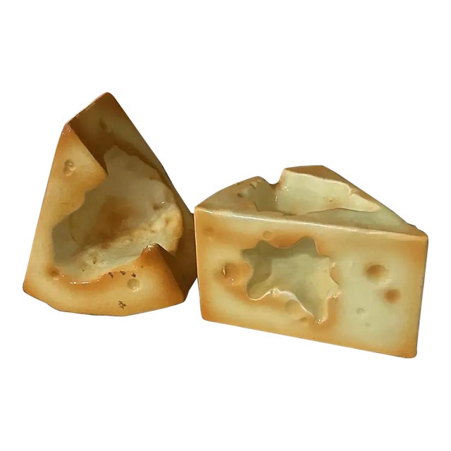 Pair of 1970s Ceramic Cheese Block Salt and Pepper Shakers For Sale