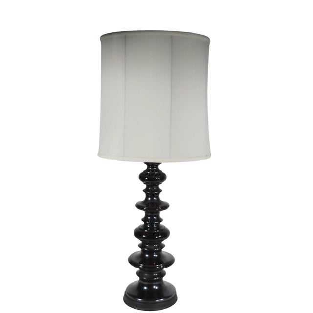 Mid-Century Modern Pr. Ceramic Graduated Ring Table Lams in Dark Brown Luster Glaze C 1950/70's For Sale - Image 3 of 8