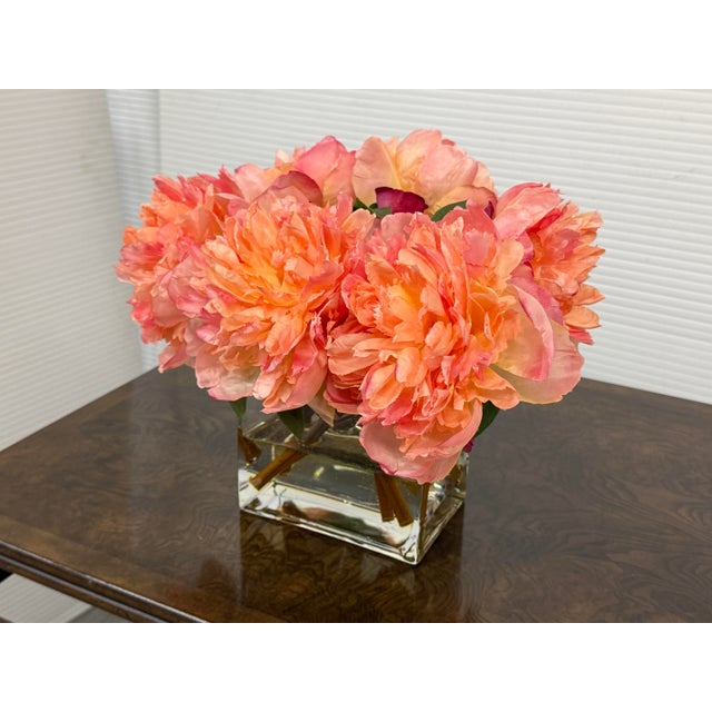 Hollywood Regency Windward Home Luxury Faux Peonies in a Block Vase For Sale - Image 3 of 12