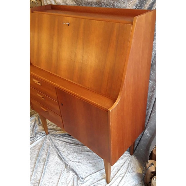 Wood Vintage Scandinavian Secretary with Writing Flap, 3 Drawers & Door in Teak, 1963 For Sale - Image 7 of 14