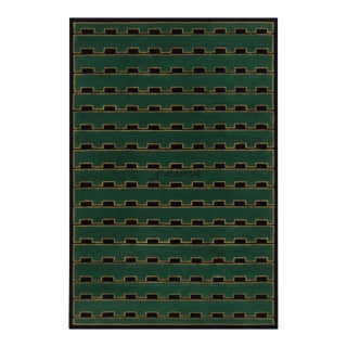 Hand-Tufted Emerald Green Wool Rug With Gold Outline Detailing For Sale
