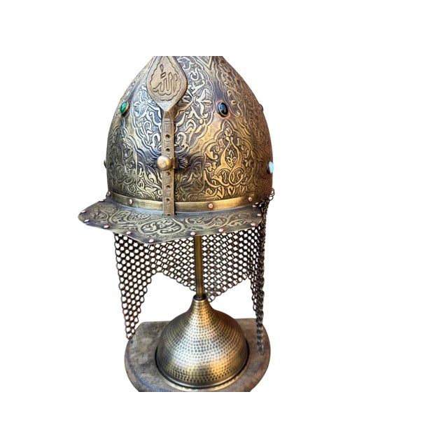 Jeweled Engraved Brass Helmet For Sale - Image 18 of 18
