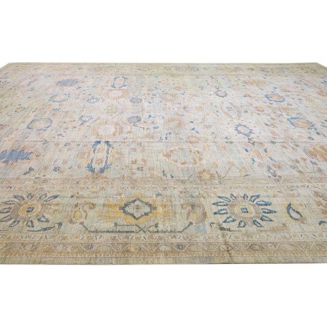 Oversize Modern Sultanabad Blue Handmade Designed Wool Rug For Sale In New York - Image 6 of 8
