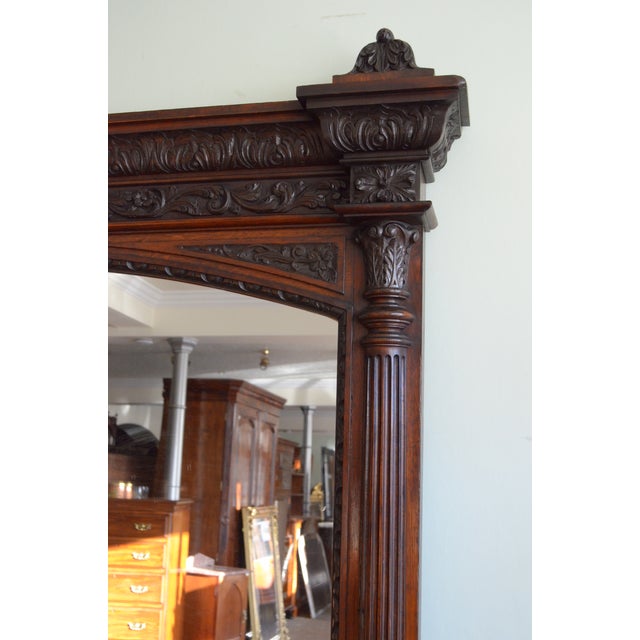 Antique English Oak Mirror with Carved Details, 1880 For Sale - Image 12 of 18
