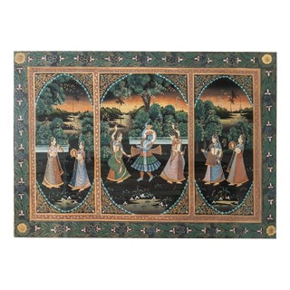 Indian Krishna and Gopi Painting on Silk For Sale