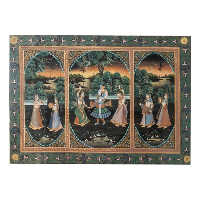 Indian Krishna and Gopi Painting on Silk For Sale