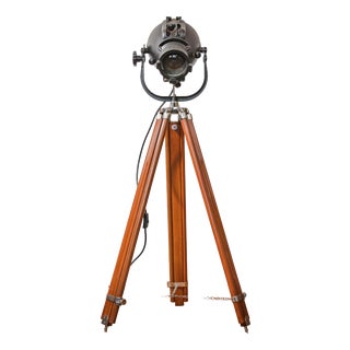 Vintage Theater Lamp on Wooden Tripod Floor Lamp, 1960s For Sale