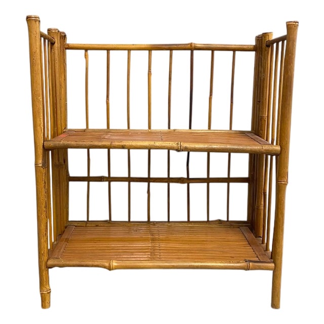 Vintage Bamboo Folding Corner Shelf / Étagerè With Side Panels For Sale