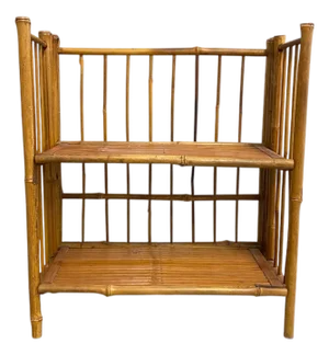 Vintage Bamboo Folding Corner Shelf / Étagerè With Side Panels