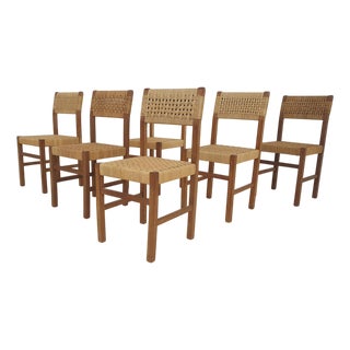 Vintage French Papercord Dining Chairs, 1950s, Set of 6 For Sale