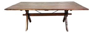 Rustic Trestle Dining Table With Handcrafted Plank Top, Mid-20th Century