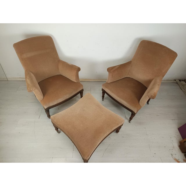 Louis XVI Style Lounge Chairs and Ottoman, Set of 3 For Sale - Image 6 of 18