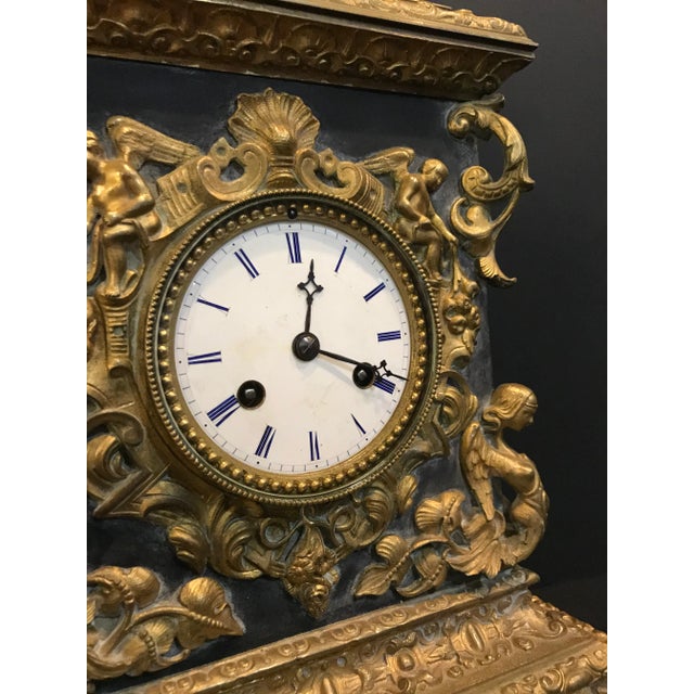 Metal Late 1800's French Marble & Guilt Bronze Ormolu Mantle Clock For Sale - Image 7 of 10