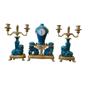Antique Chinese Porcelain Bronze Clock Set