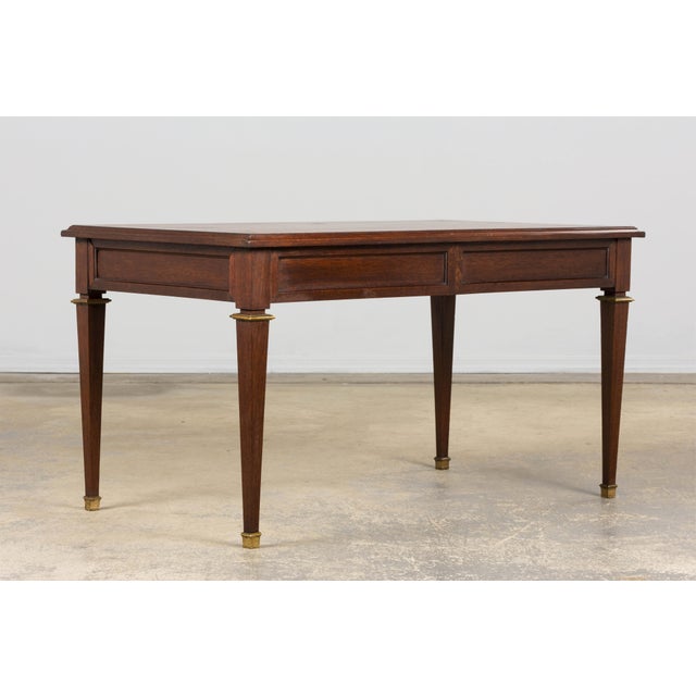 Brown French Louis XVI Style Mahogany Coffee Table With Brass Sabots, Mid-20th Century For Sale - Image 8 of 16
