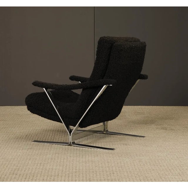 Vintage Mid-Century Milo Baughman Style Chrome Lounge Chair With Black Bouclé, 1970s For Sale In Los Angeles - Image 6 of 18