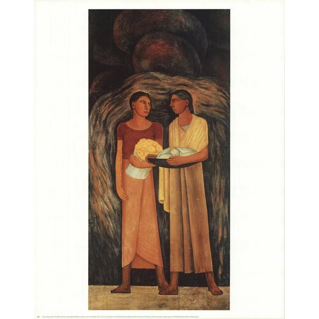 Mid-Century Modern Mid 20th Century Diego Rivera 'Women with Flowers and Vegetables' Brown,Orange & Yellow USA Offset Lithograph For Sale - Image 3 of 3