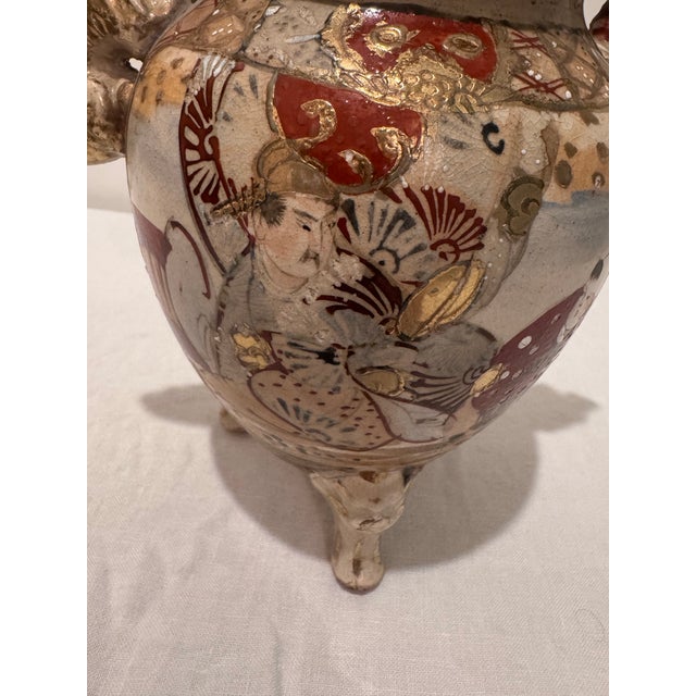 Paint Antique Japanese Satsuma-Style Covered Urn With Foo Dog Finial For Sale - Image 7 of 12