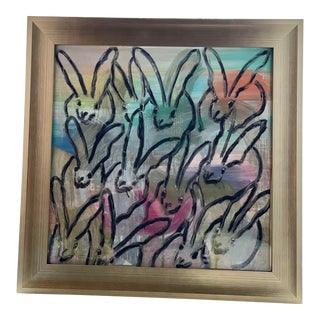 Hunt Slonem Contemporary Lucky Charm Textile Framed in Silver Wood For Sale