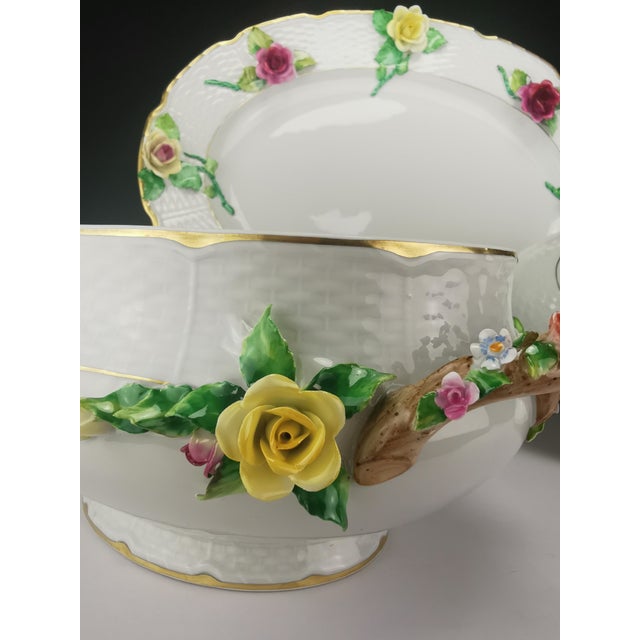 Vintage Tureen and Tray in Porcelain with Applied Flowers by Raynaud, 1960s For Sale - Image 18 of 18