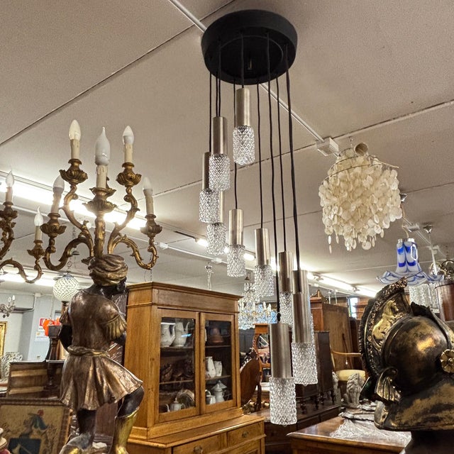 1970s Wavy Metal and Glass Adjustable Chandelier, 1970 For Sale - Image 5 of 11