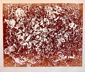 Hans Burkhardt, California Abstract Expressionist Linocut Lithograph Sepia Print Edition of 6, 1983