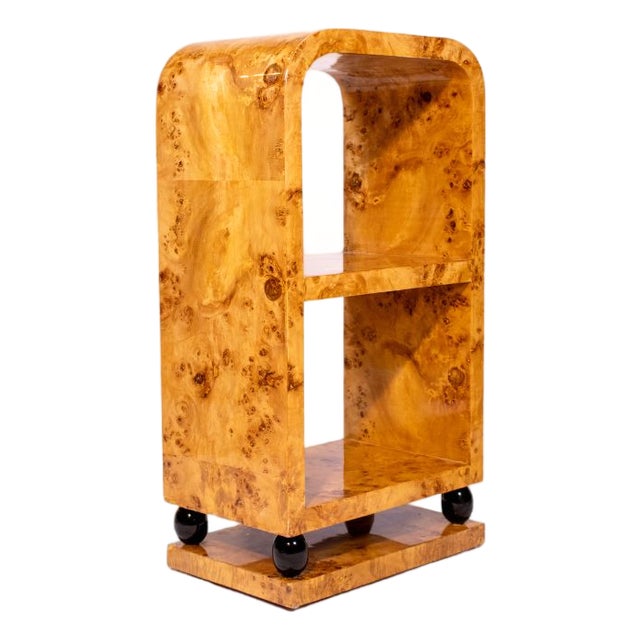 Art Deco Burl Walnut Two-Tier Side Table For Sale