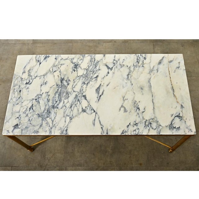 Antique White French Mid 20th Century Marble and Brass Coffee Table For Sale - Image 8 of 9