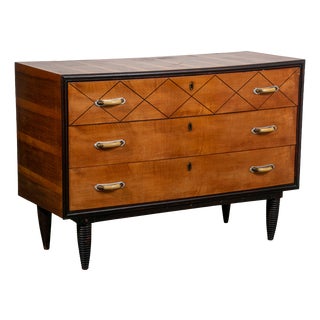 Italian Chest of Drawers in Teak with Faux Bone Handles, 1940 For Sale