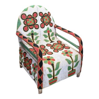 Vintage African Nigerian Small Yoruba Glass Beaded Chair Sized for Kids and Teenagers. For Sale